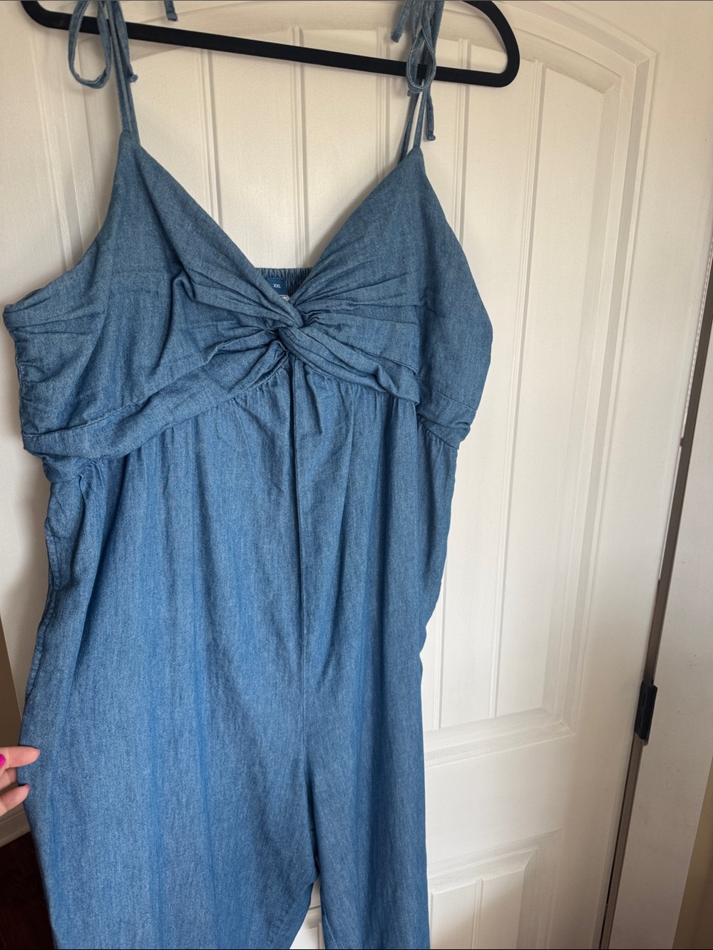 Blue Twist Front Tie Strap Women's Jumpsuit